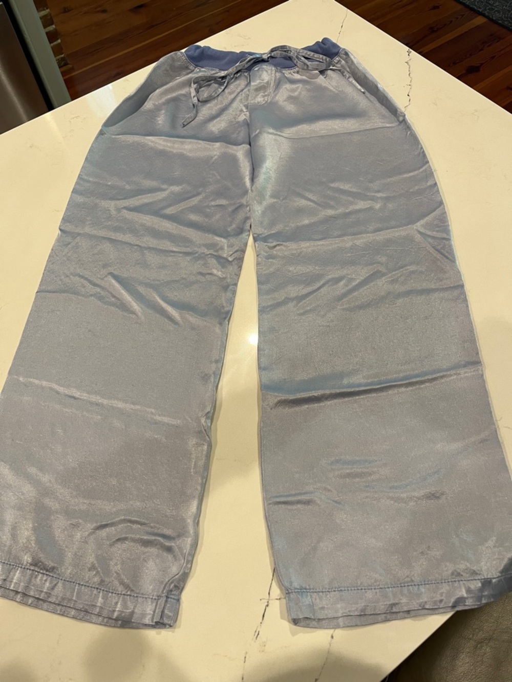 PJ Harlow Light Blue Satin Wide-Leg Lounge Pants